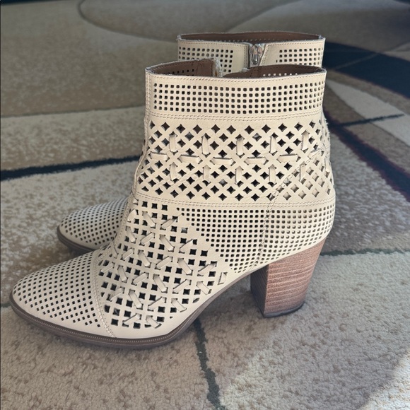 Perforated Cream Ankle Boots - Picture 1 of 3